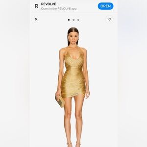 REVOLVE Michael Castello Shimmering Gold Halter Mini Dress